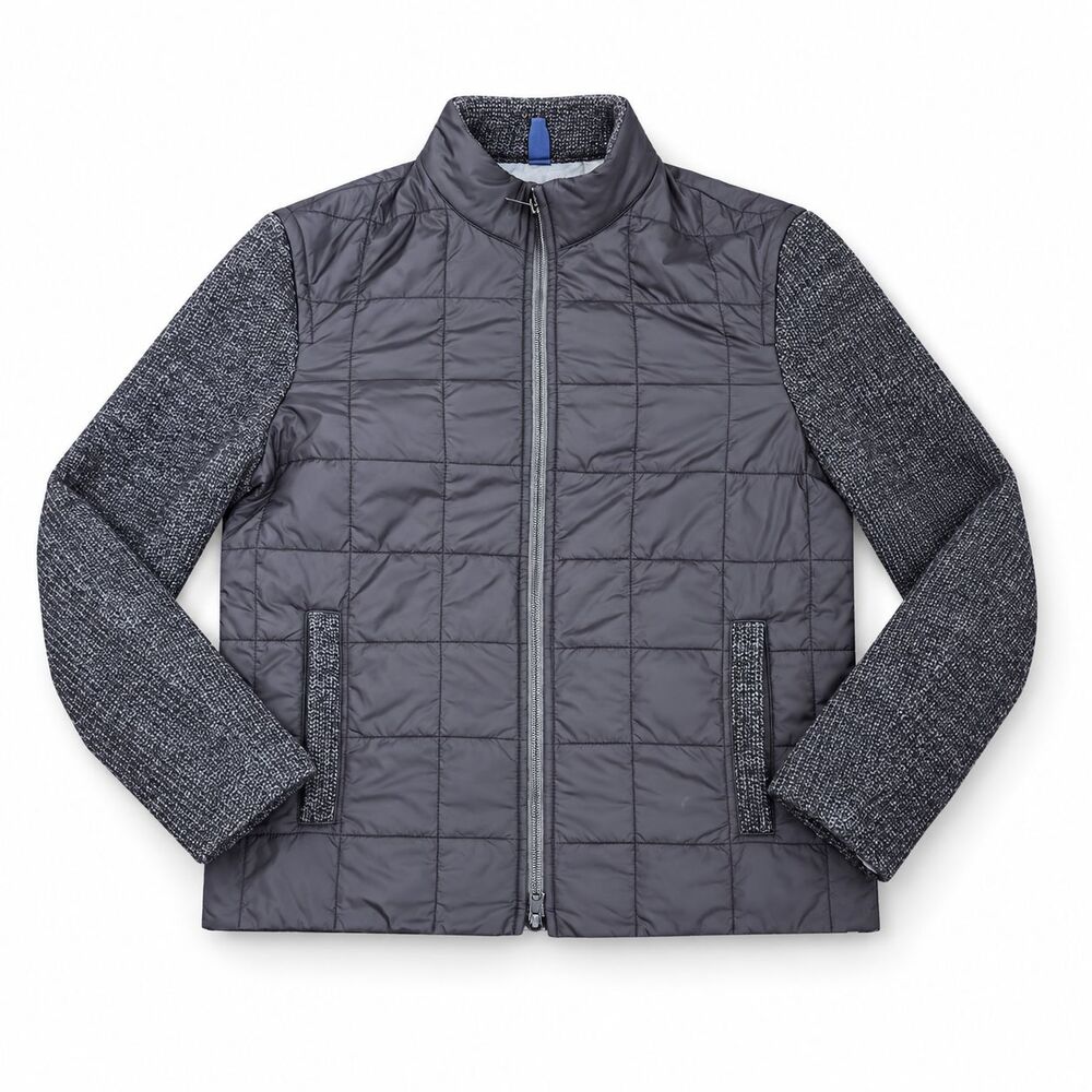 Saks Fifth Avenue Black Label Jacket Mens SZ XL Quilted Puffer Wool Sleeves